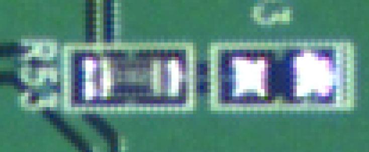Photo of a printed circuit board taken with the Aptina 5 megapixel color sensor / OEM 3MP lens, zoomed by 1950 percent
